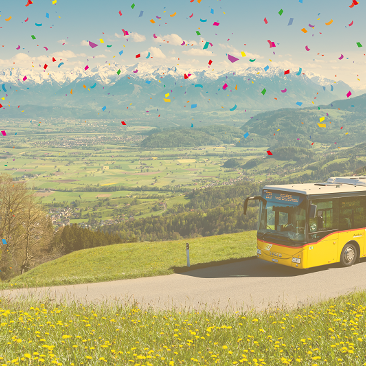 autopostale in un bel paesaggio estivo